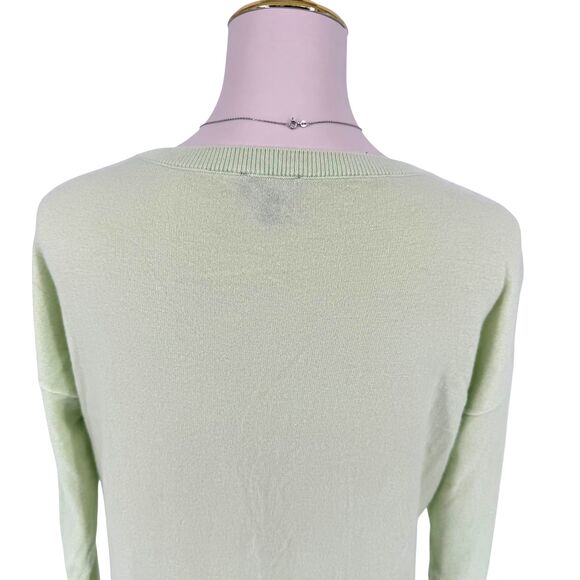 Talbots Pullover Sweater Large PETITE Lambswool Blend Green Long Sleeve Pocket - Picture 8 of 10